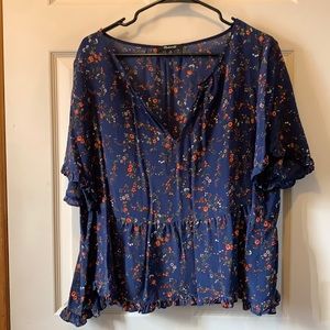 Flowy peplum floral silk blouse